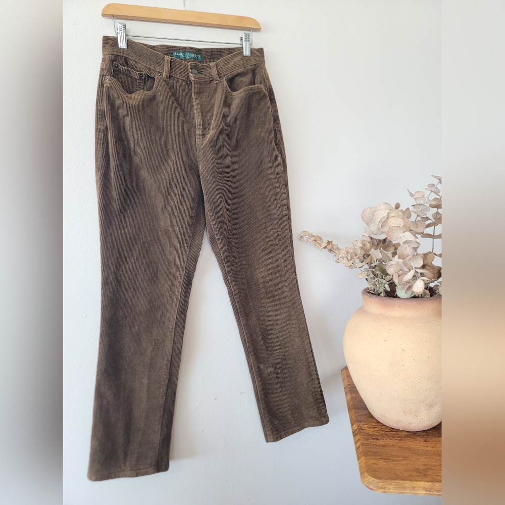 Lauren Ralph Lauren Tan Cotton Corduroy Straight Leg Old Money Sz 6 EUC